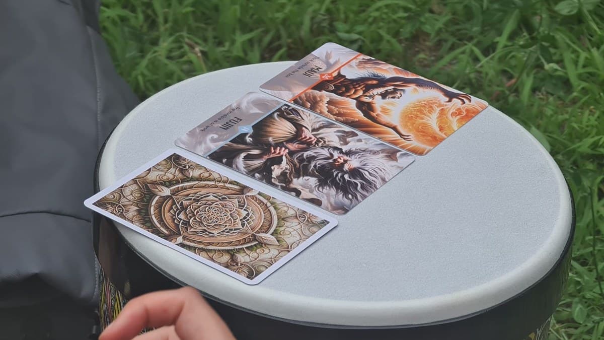 Mazzo di carte oracolari su un tamburo